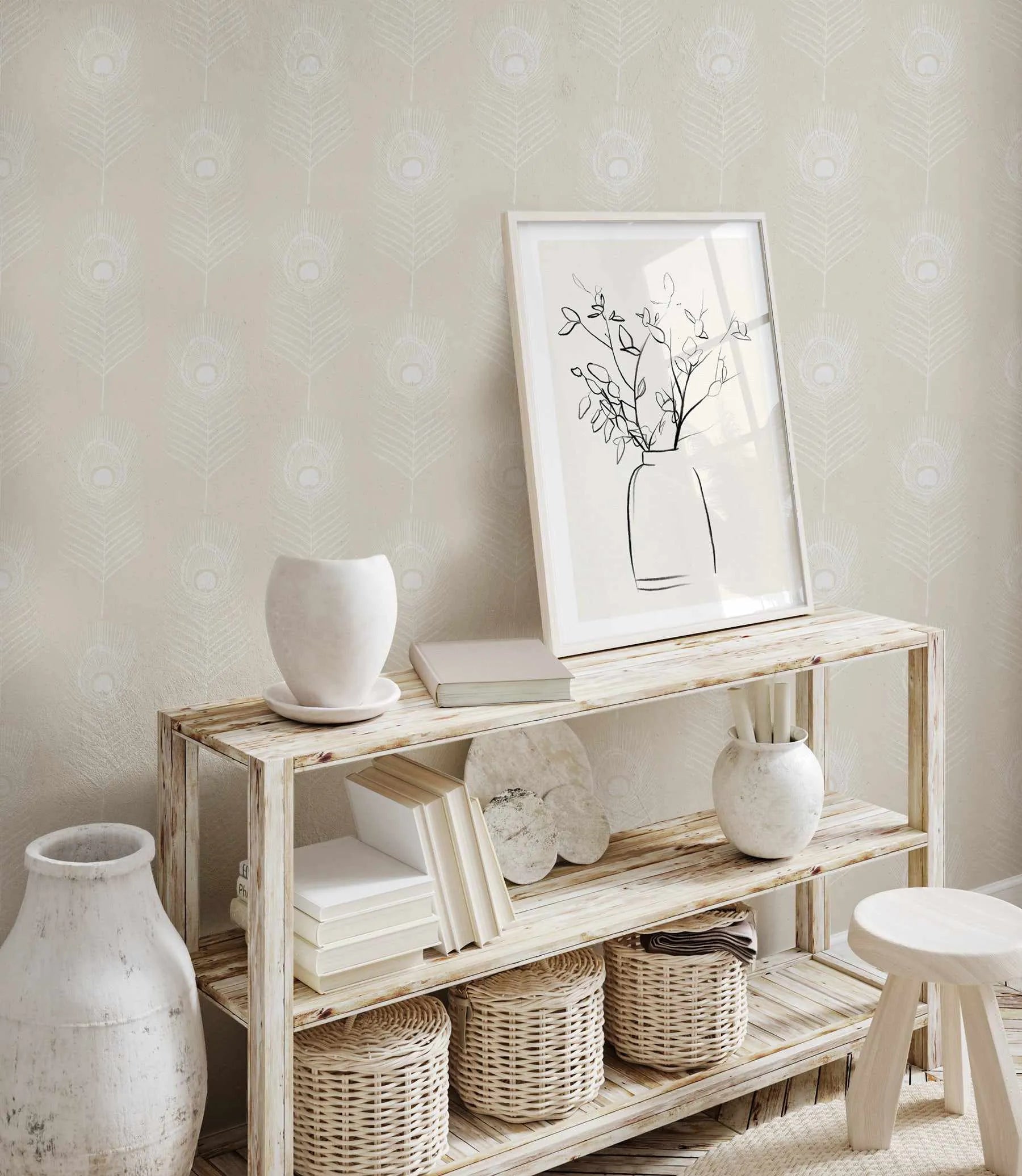 Peacock Stamp Wallpaper from Olive et Oriel where you can shop wallpaper and artworks online