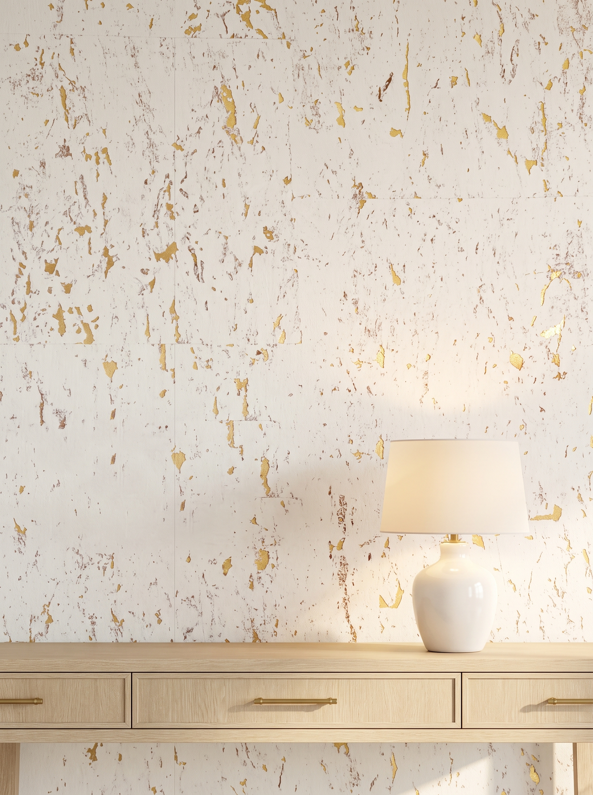 pearl gold fleck cork wallpaper hotel suite wallcovering