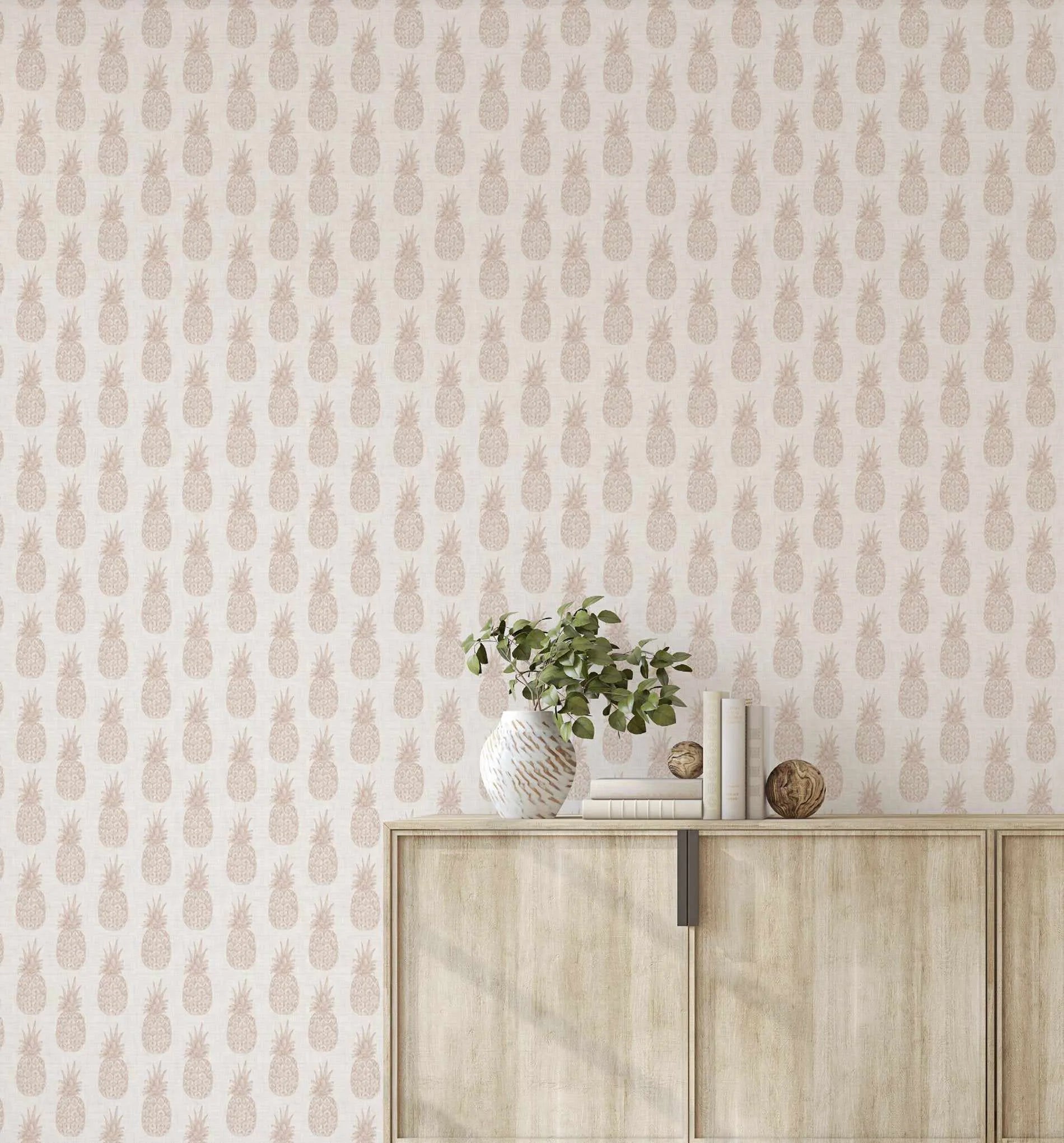 Pineapples on Linen Wallpaper - Olive et Oriel