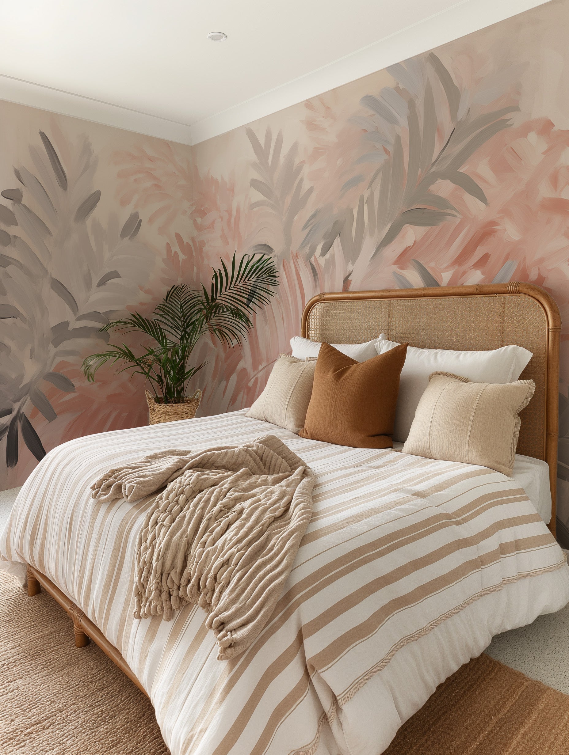 Pink Jungle Leaves Wallpaper Mural