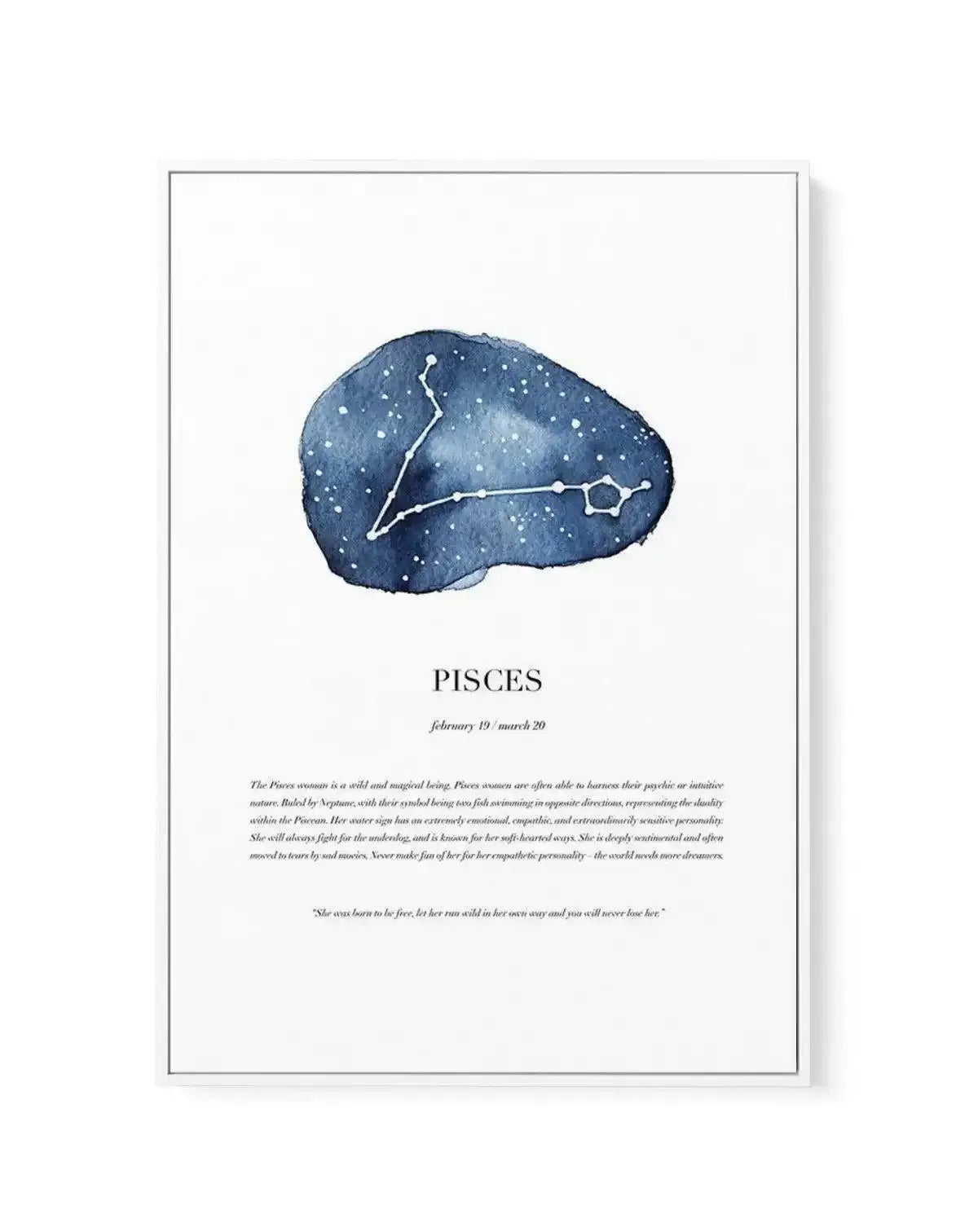Pisces | Watercolour Zodiac | Framed Canvas-CANVAS-You can shop wall art online with Olive et Oriel for everything from abstract art to fun kids wall art. Our beautiful modern art prints and canvas art are available from large canvas prints to wall art paintings and our proudly Australian artwork collection offers only the highest quality framed large wall art and canvas art Australia - You can buy fashion photography prints or Hampton print posters and paintings on canvas from Olive et Oriel an