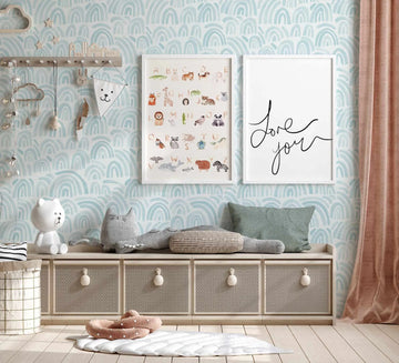 Powder Blue Rainbows Wallpaper in Blue and Light Blue art print