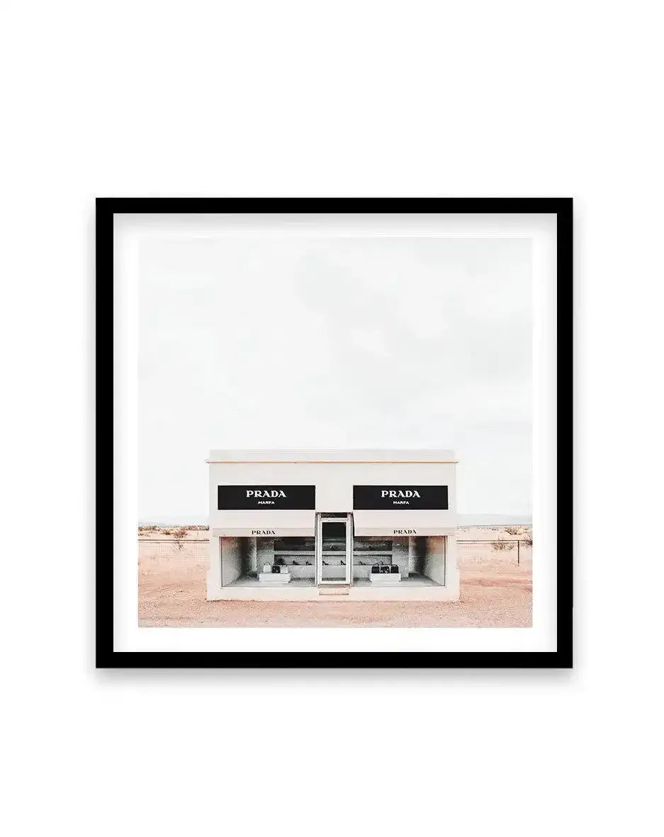 Prada Marfa | Texas SQ Art Print-PRINT-Olive et Oriel-Olive et Oriel-70x70 cm | 27.5" x 27.5"-Black-With White Border-Buy-Australian-Art-Prints-Online-with-Olive-et-Oriel-Your-Artwork-Specialists-Austrailia-Decorate-With-Coastal-Photo-Wall-Art-Prints-From-Our-Beach-House-Artwork-Collection-Fine-Poster-and-Framed-Artwork