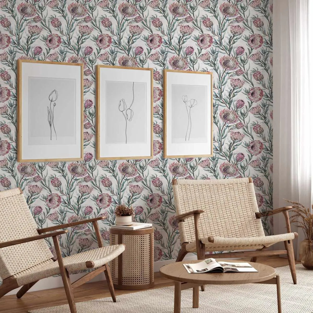 Protea on Grey Wallpaper in Grey botanical art print