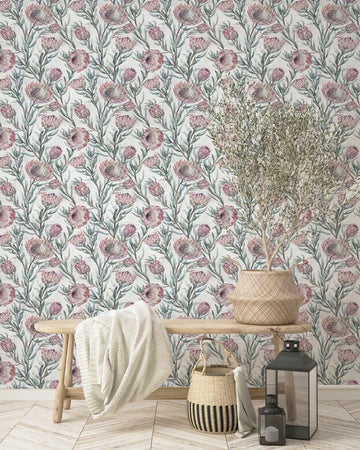 Protea on Grey Wallpaper in Grey botanical art print