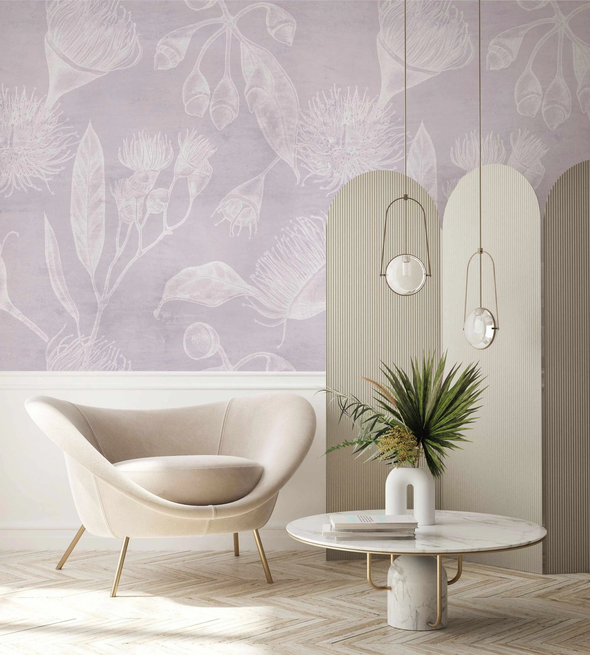 Flowering Gum in Lilac Wallpaper from Olive et Oriel where you can shop wallpaper and artworks online