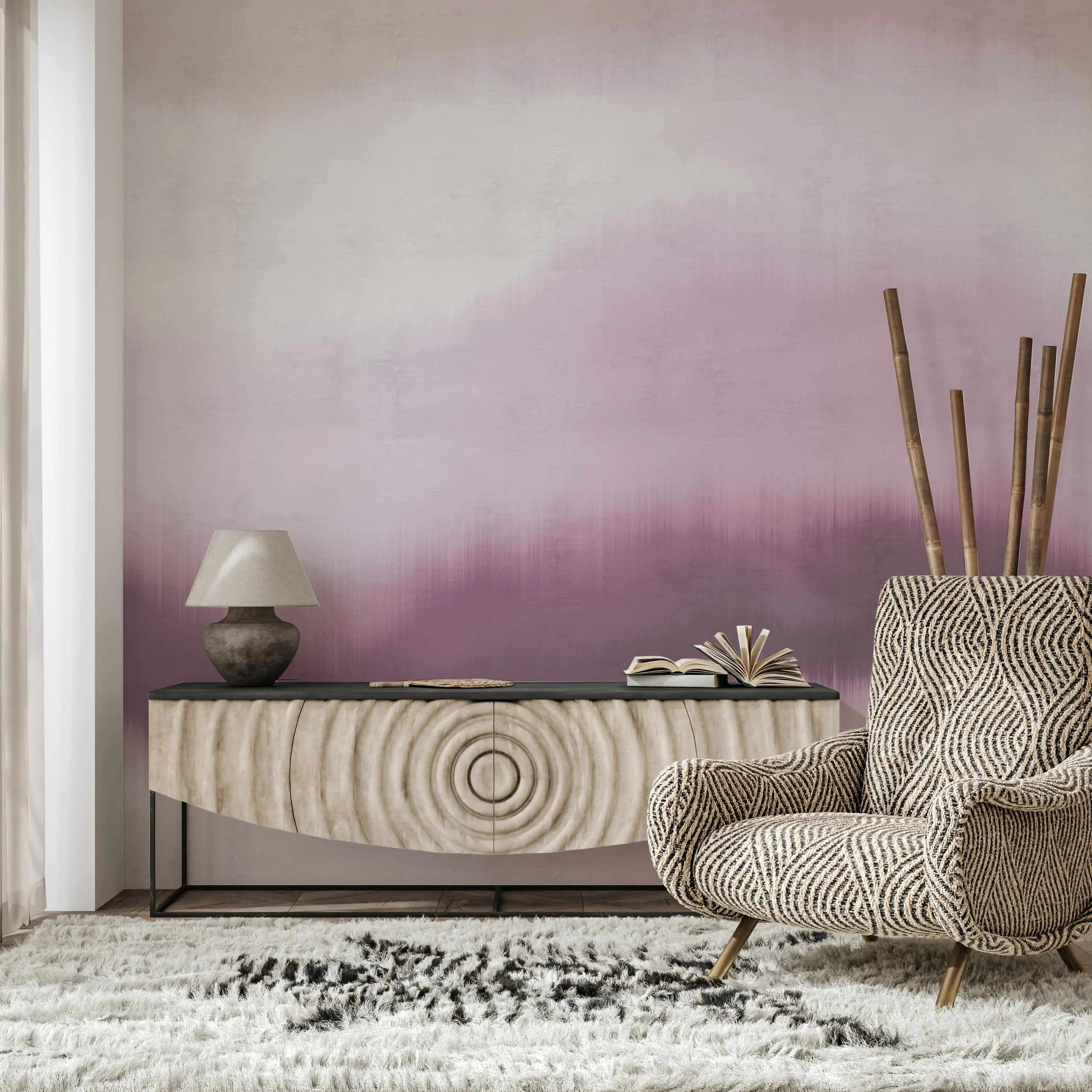 Mirage in Plum Wallpaper from Olive et Oriel where you can shop wallpaper and artworks online