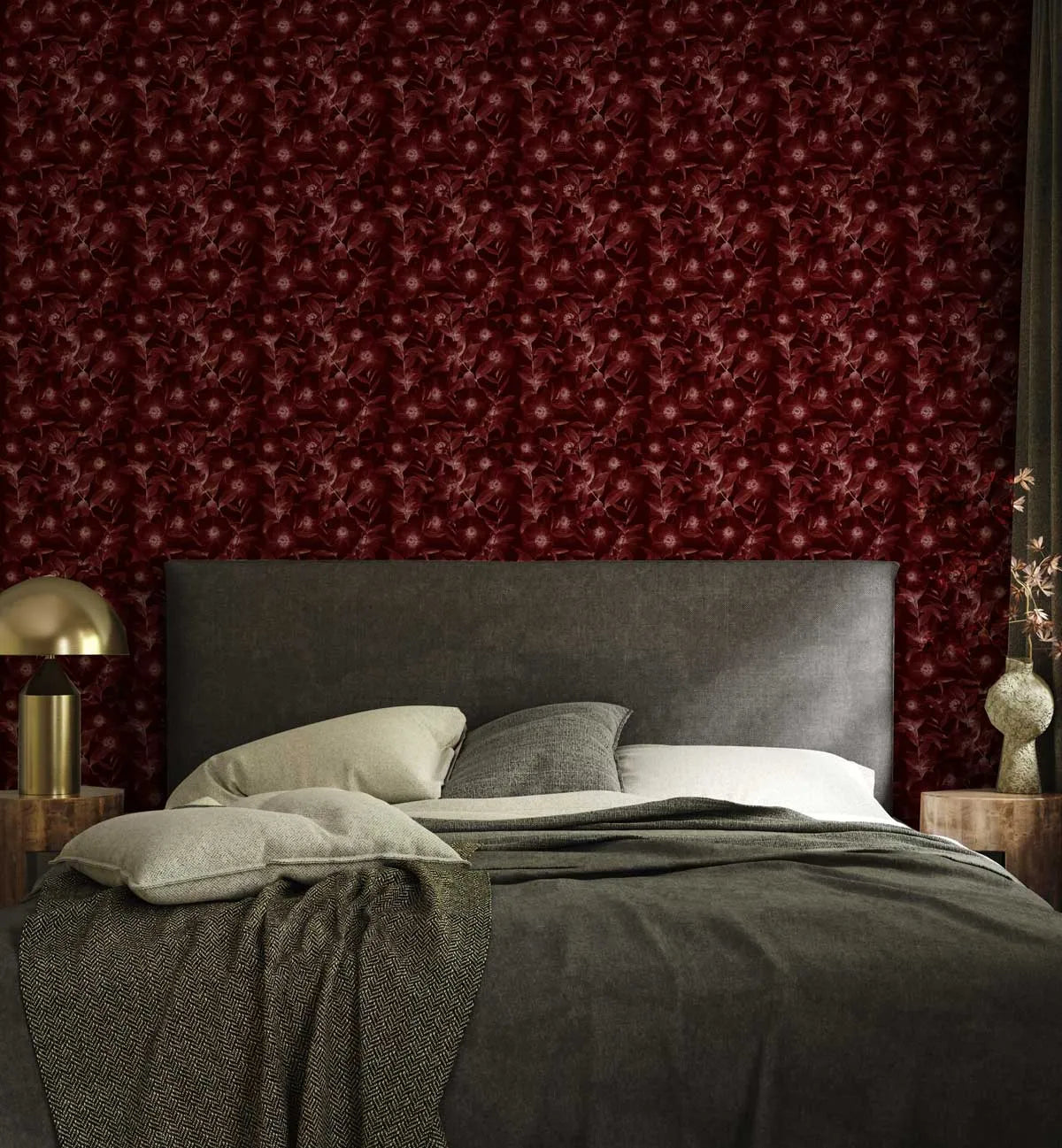 Lilleth Deep Crimson Red Wallpaper from Olive et Oriel where you can shop wallpaper and artworks online