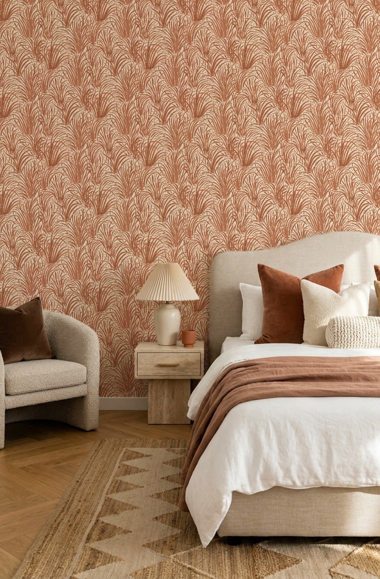 Coastal Luxe Grass in Rust Brown Wallpaper