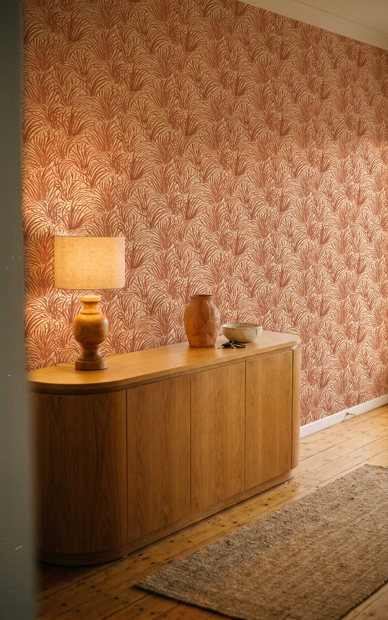 Coastal Luxe Grass in Rust Brown Wallpaper