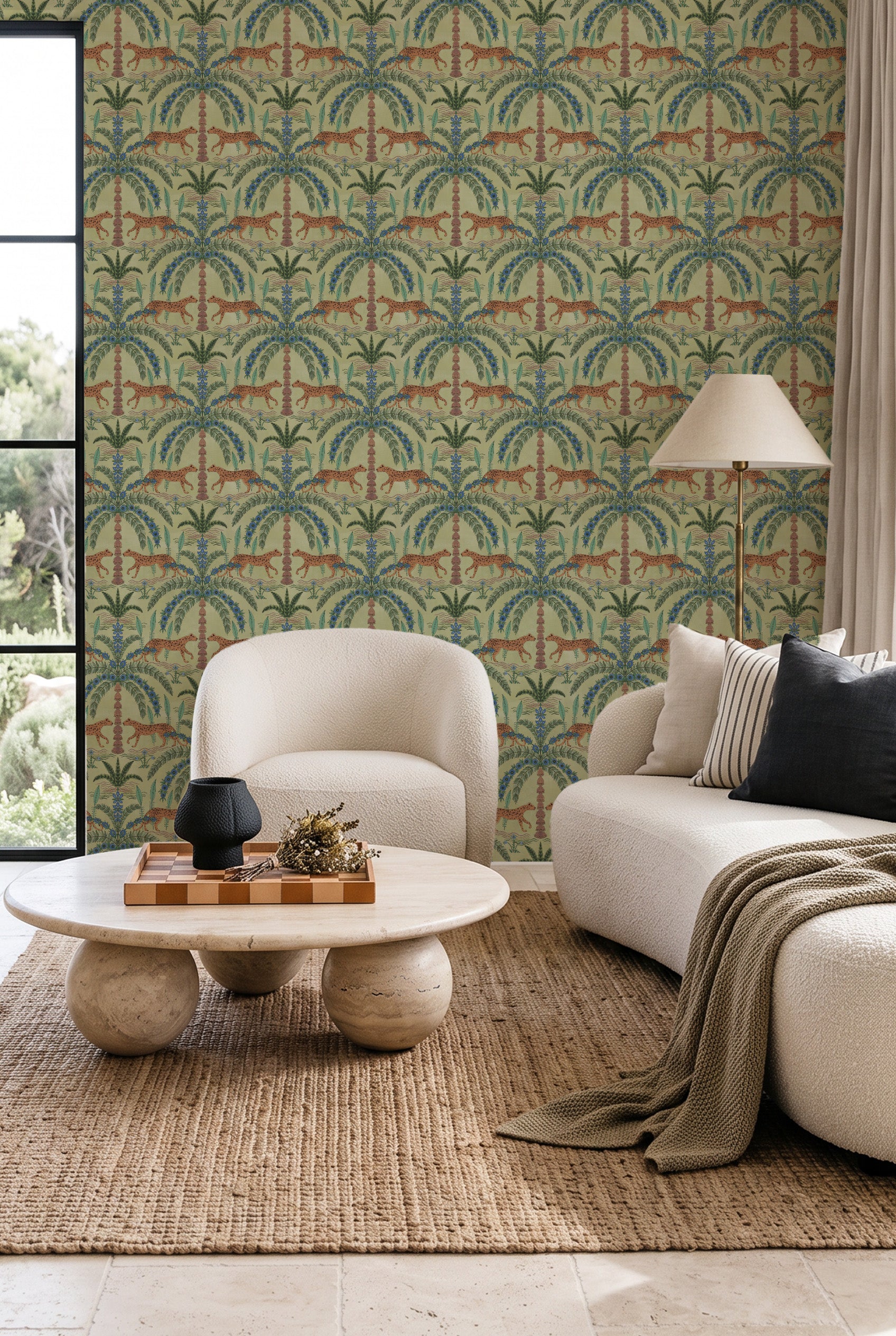 Boheme Cheetah in Sage Green Wallpaper
