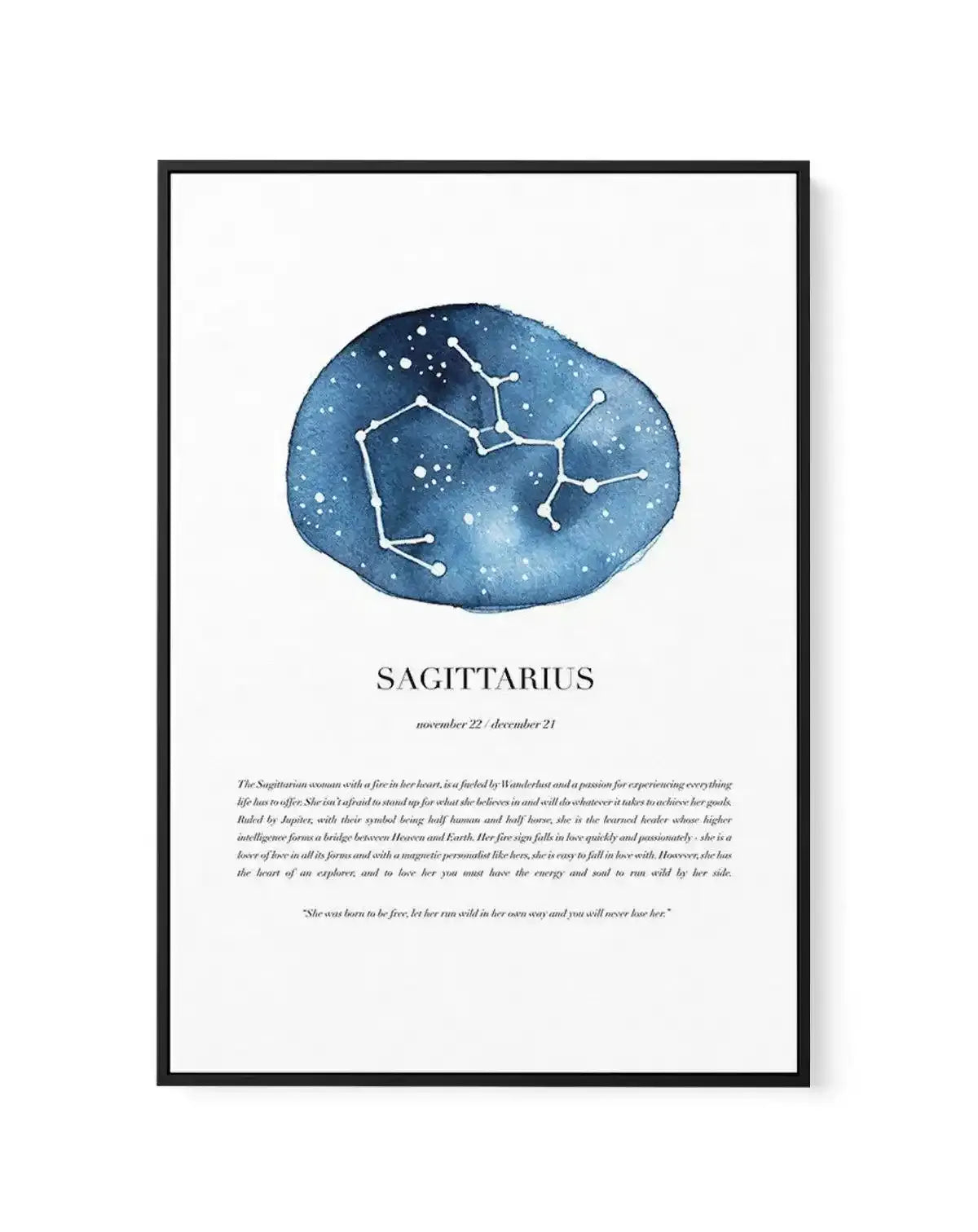 Sagittarius | Watercolour Zodiac | Framed Canvas-CANVAS-You can shop wall art online with Olive et Oriel for everything from abstract art to fun kids wall art. Our beautiful modern art prints and canvas art are available from large canvas prints to wall art paintings and our proudly Australian artwork collection offers only the highest quality framed large wall art and canvas art Australia - You can buy fashion photography prints or Hampton print posters and paintings on canvas from Olive et Ori