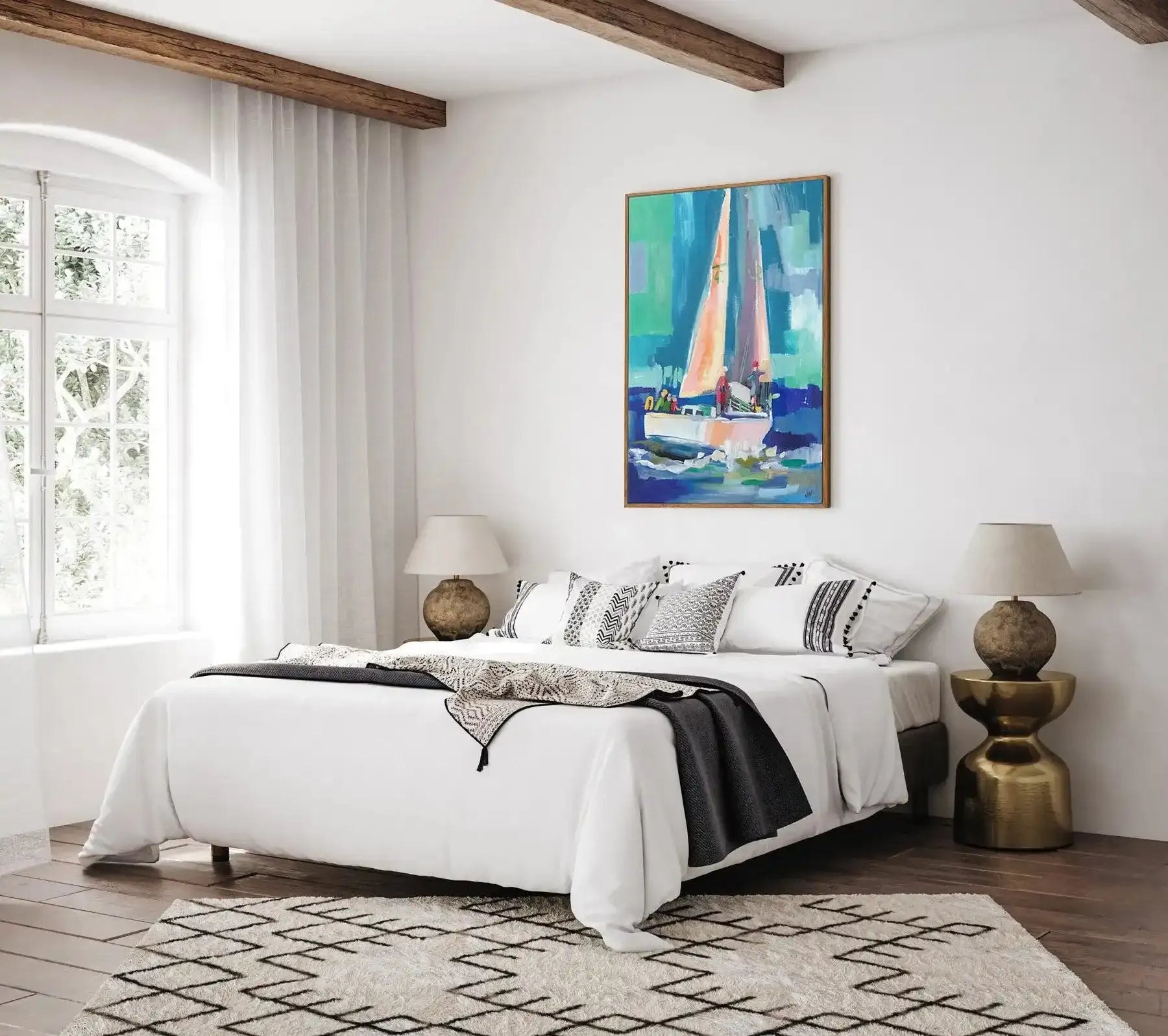 Sailboat by Jenny Westenhofer | Framed Canvas-CANVAS-You can shop wall art online with Olive et Oriel for everything from abstract art to fun kids wall art. Our beautiful modern art prints and canvas art are available from large canvas prints to wall art paintings and our proudly Australian artwork collection offers only the highest quality framed large wall art and canvas art Australia - You can buy fashion photography prints or Hampton print posters and paintings on canvas from Olive et Oriel 