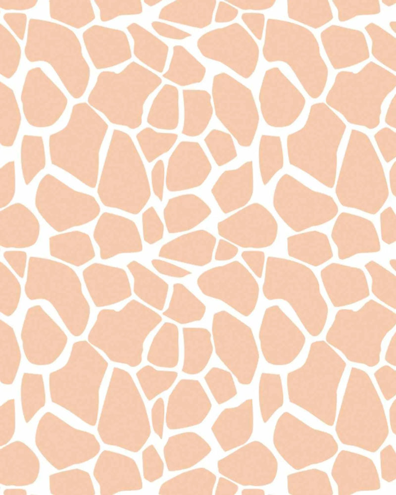 Seamless wallpaper design featuring an organic giraffe print pattern. Irregular polygon shapes in warm beige and tan tones are separated by crisp white lines, creating a mosaic-like effect reminiscent of a giraffe's spotted coat. The design repeats uniformly across the entire surface with a clean, modern aesthetic against a white background.
