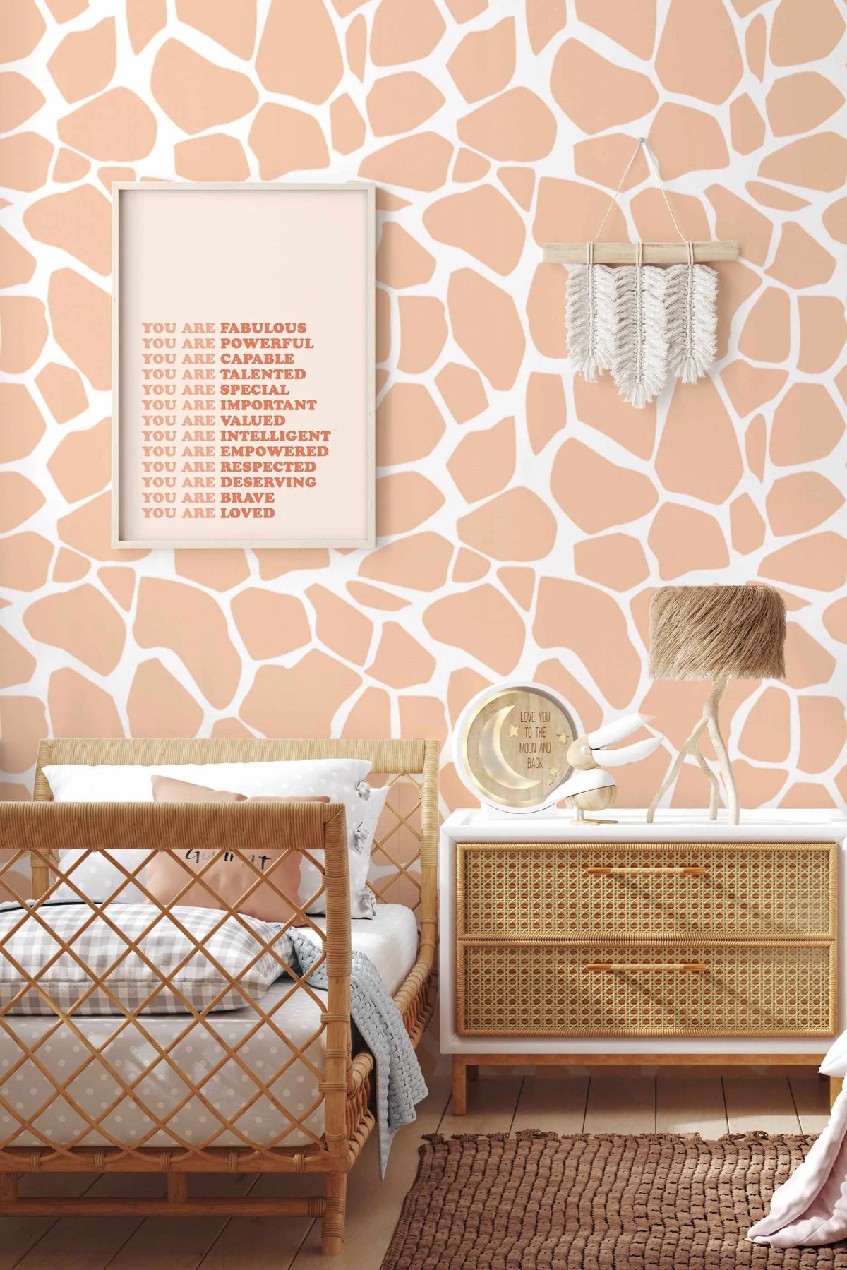 Sandy Giraffe Wallpaper in Orange modern art print