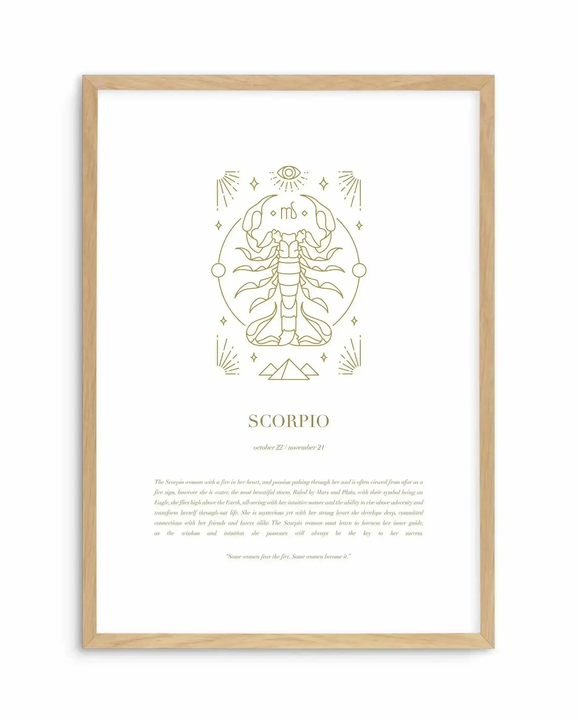 Scorpio | Celestial Zodiac Art Print-PRINT-Olive et Oriel-Olive et Oriel-A4 | 8.3" x 11.7" | 21 x 29.7cm-Oak-With White Border-Buy-Australian-Art-Prints-Online-with-Olive-et-Oriel-Your-Artwork-Specialists-Austrailia-Decorate-With-Coastal-Photo-Wall-Art-Prints-From-Our-Beach-House-Artwork-Collection-Fine-Poster-and-Framed-Artwork