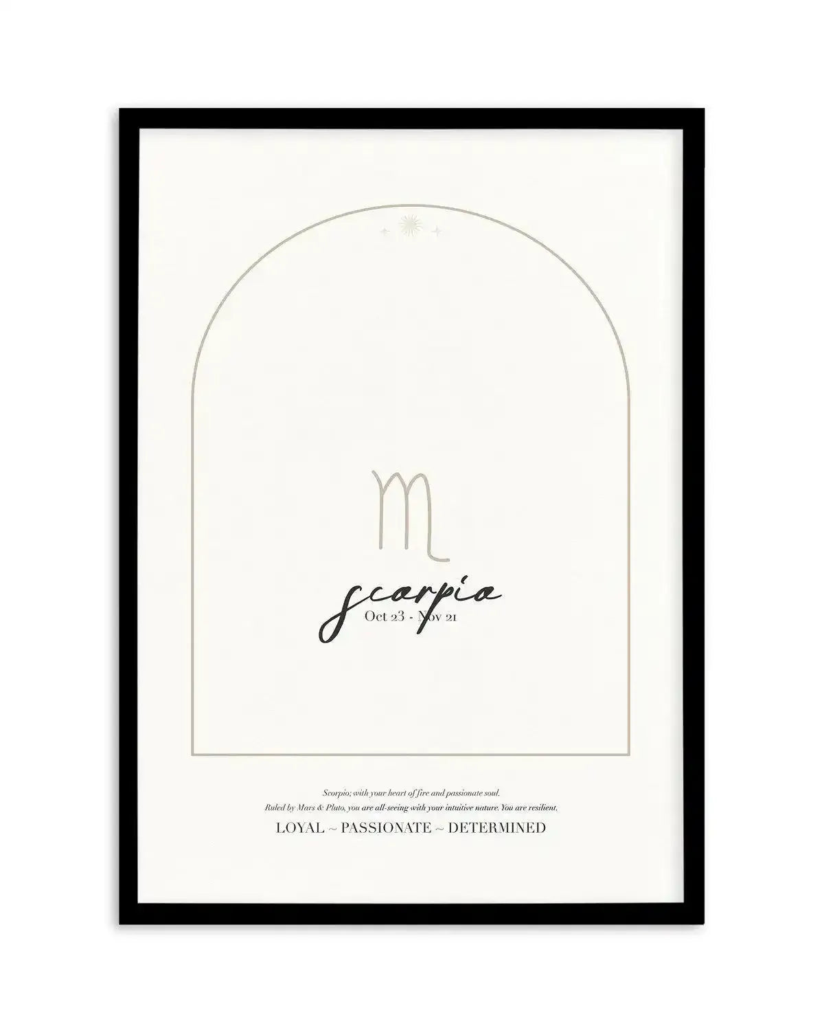 Scorpio Star Sign Art Print-PRINT-Olive et Oriel-Olive et Oriel-A4 | 8.3" x 11.7" | 21 x 29.7cm-Black-With White Border-Buy-Australian-Art-Prints-Online-with-Olive-et-Oriel-Your-Artwork-Specialists-Austrailia-Decorate-With-Coastal-Photo-Wall-Art-Prints-From-Our-Beach-House-Artwork-Collection-Fine-Poster-and-Framed-Artwork