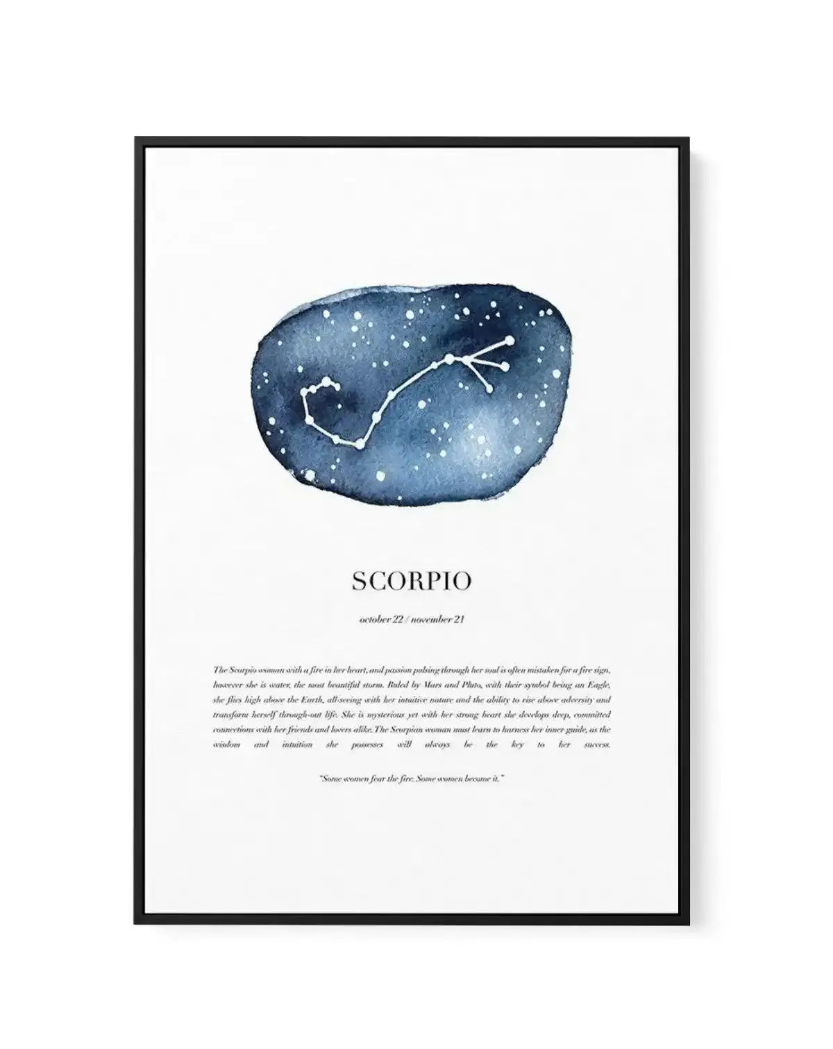 Scorpio | Watercolour Zodiac | Framed Canvas-CANVAS-You can shop wall art online with Olive et Oriel for everything from abstract art to fun kids wall art. Our beautiful modern art prints and canvas art are available from large canvas prints to wall art paintings and our proudly Australian artwork collection offers only the highest quality framed large wall art and canvas art Australia - You can buy fashion photography prints or Hampton print posters and paintings on canvas from Olive et Oriel a