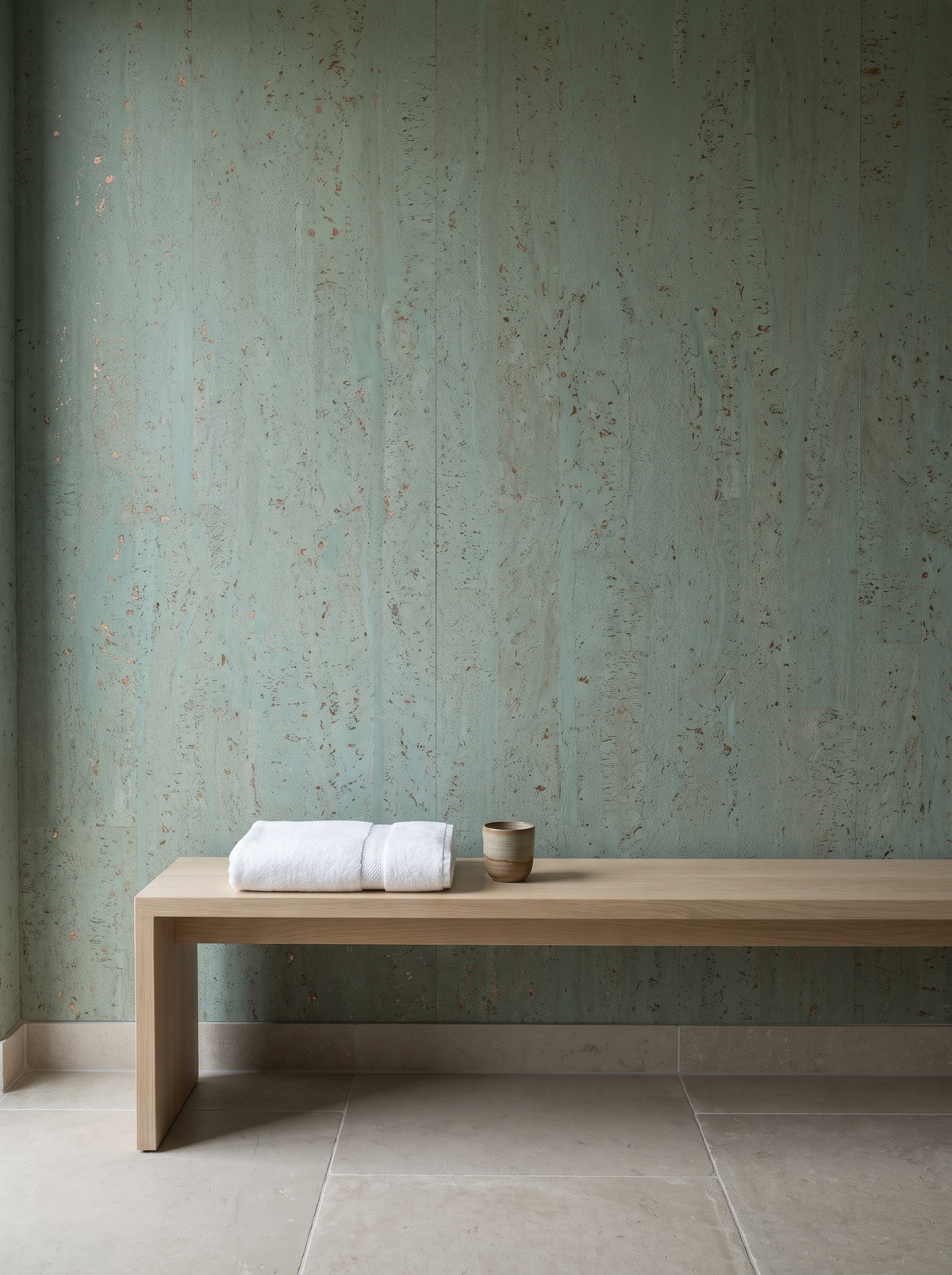 seafoam copper cork wallpaper spa wallcovering