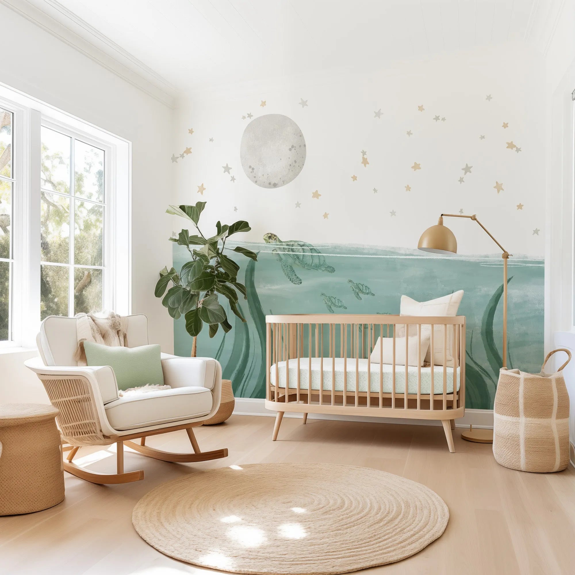 Sea Turtles In The Moonlight Wallpaper Mural from Olive et Oriel where you can shop wallpaper and artworks online