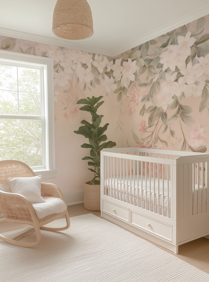 Serenity in Bloom Wallpaper Mural from Olive et Oriel where you can shop wallpaper and artworks online
