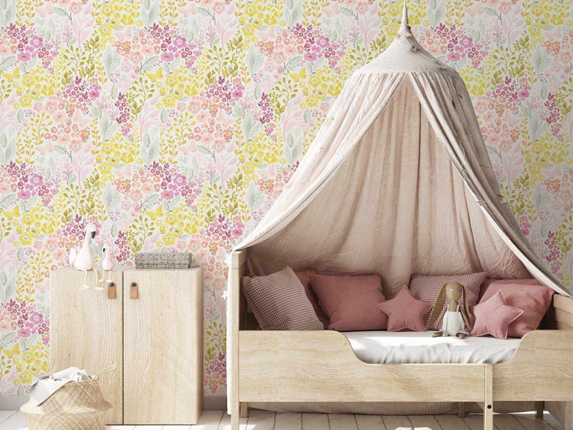 Pretty pink and yellow girls bedroom featuring watercolour floral removable peel and stick wallpaper>
              </noscript>
              </div>
            
            </a>
            <div class=