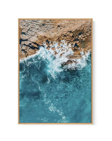 Short Point Headland I | Aerial Photo Wall Framed Canvas Art Print blue coastal art print