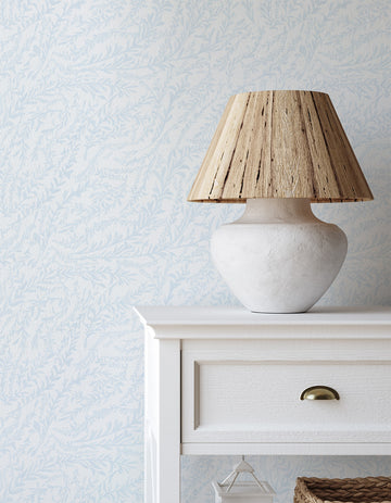 Hamptons Sea Leaves in Light Blue Wallpaper from Olive et Oriel where you can shop wallpaper and artworks online