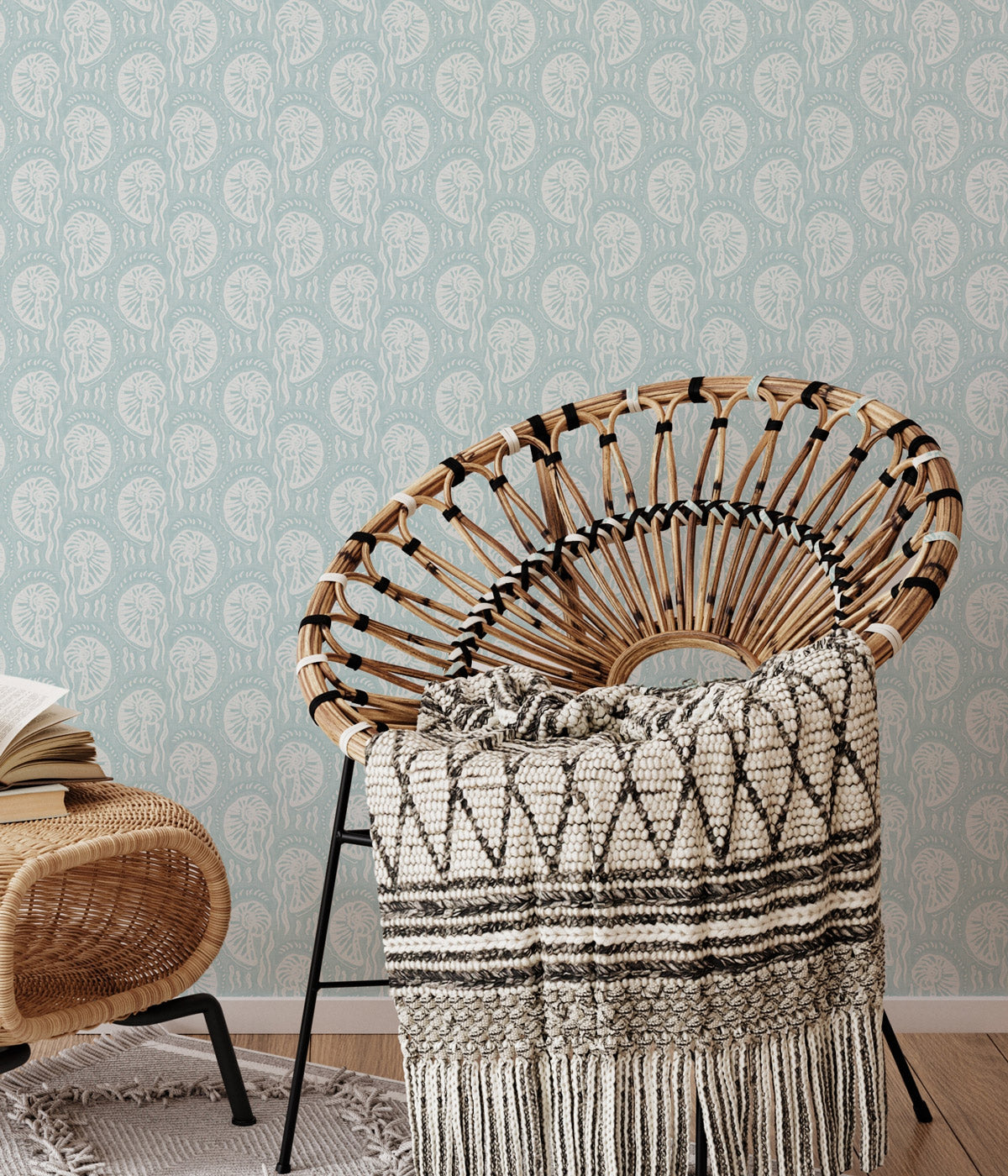 Ocean Song in Light Blue Wallpaper from Olive et Oriel where you can shop wallpaper and artworks online