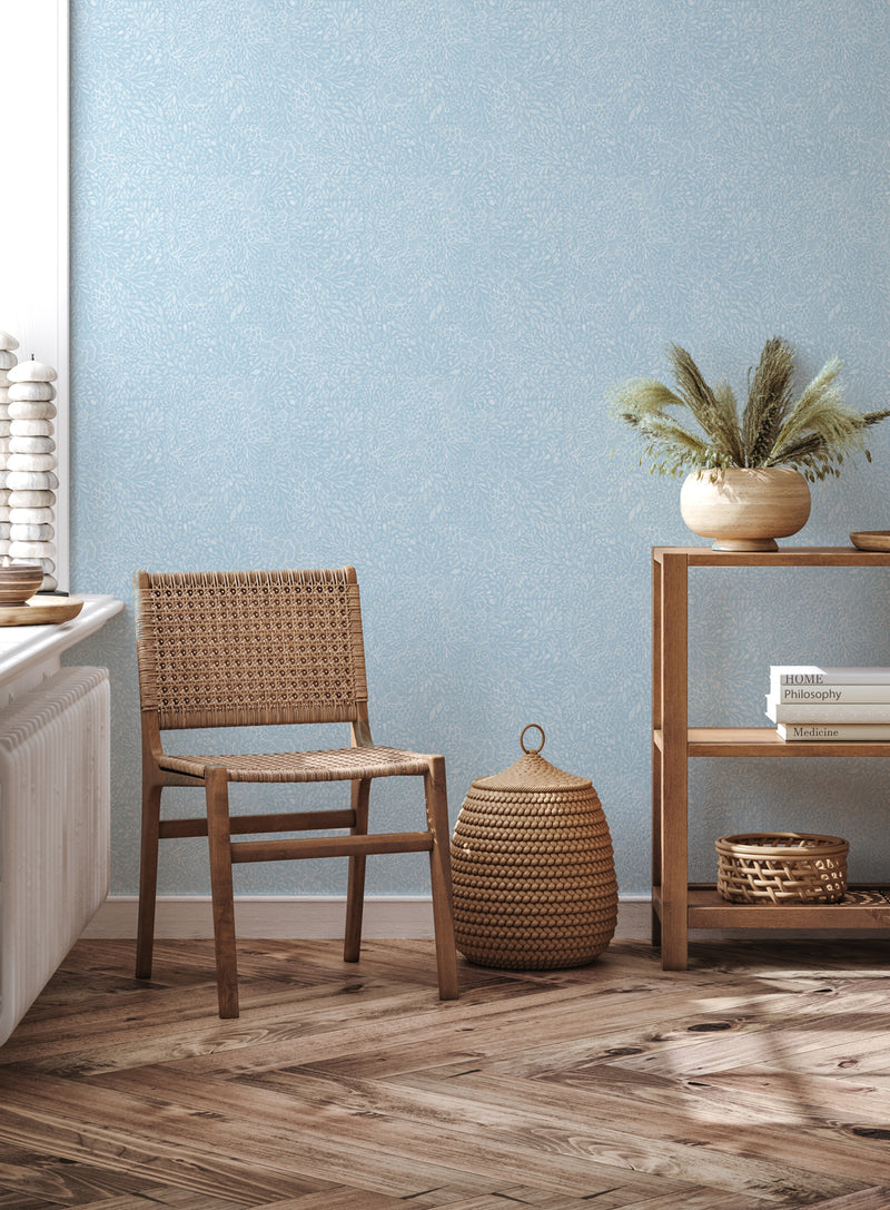 Watercolour Coral in Coastal Blue Wallpaper from Olive et Oriel where you can shop wallpaper and artworks online