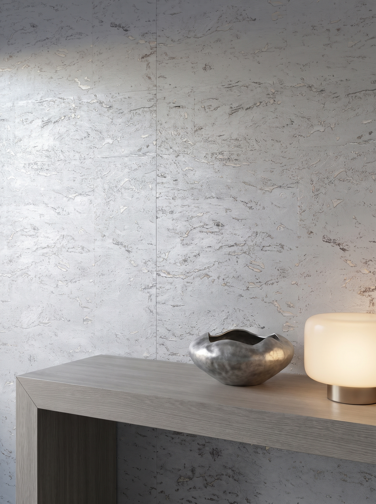 silver grey cork wallpaper hotel lobby wallcovering