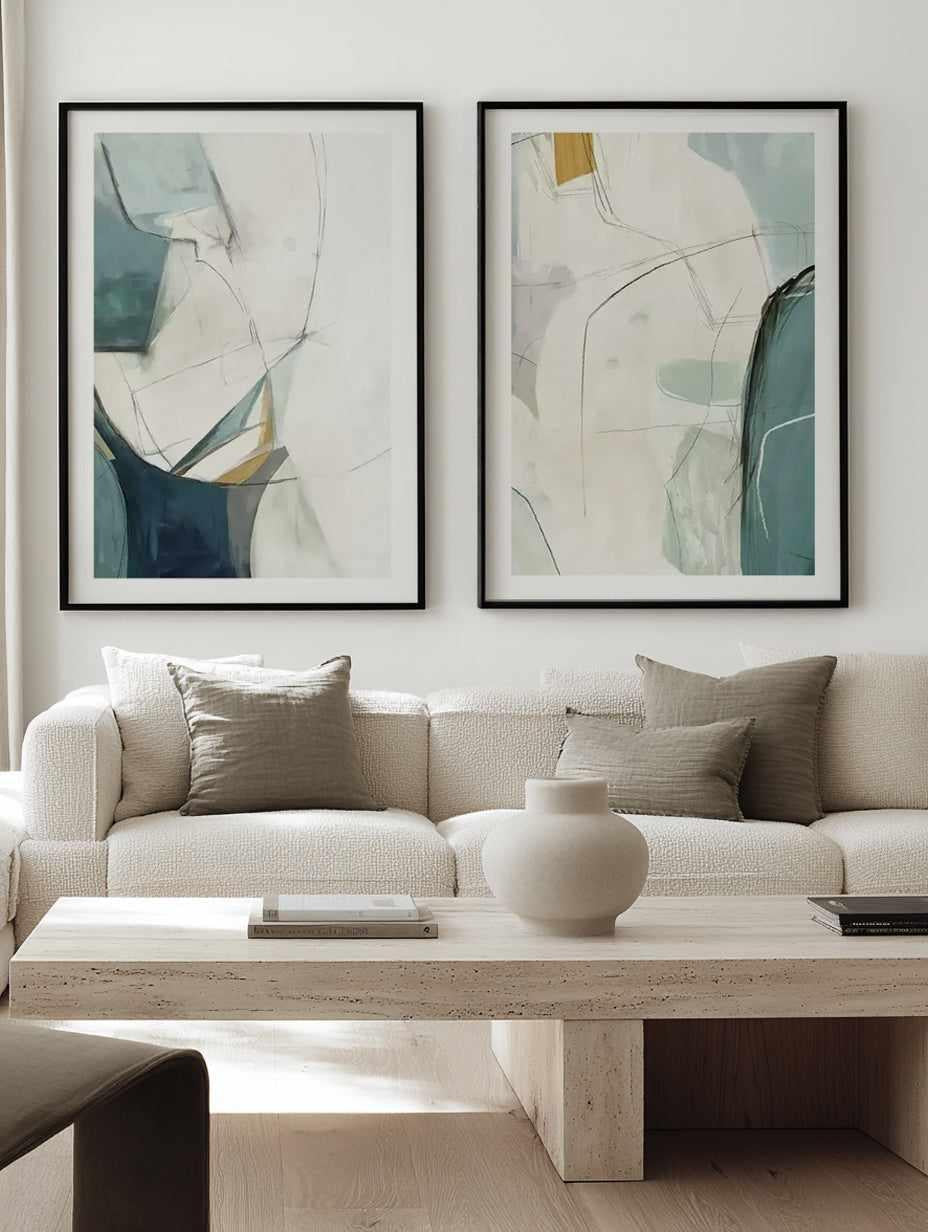 Sketched in Teal No I & II Art Print Set of 2 | Matching Wall Art from Olive et Oriel where you can shop wallpaper and artworks online