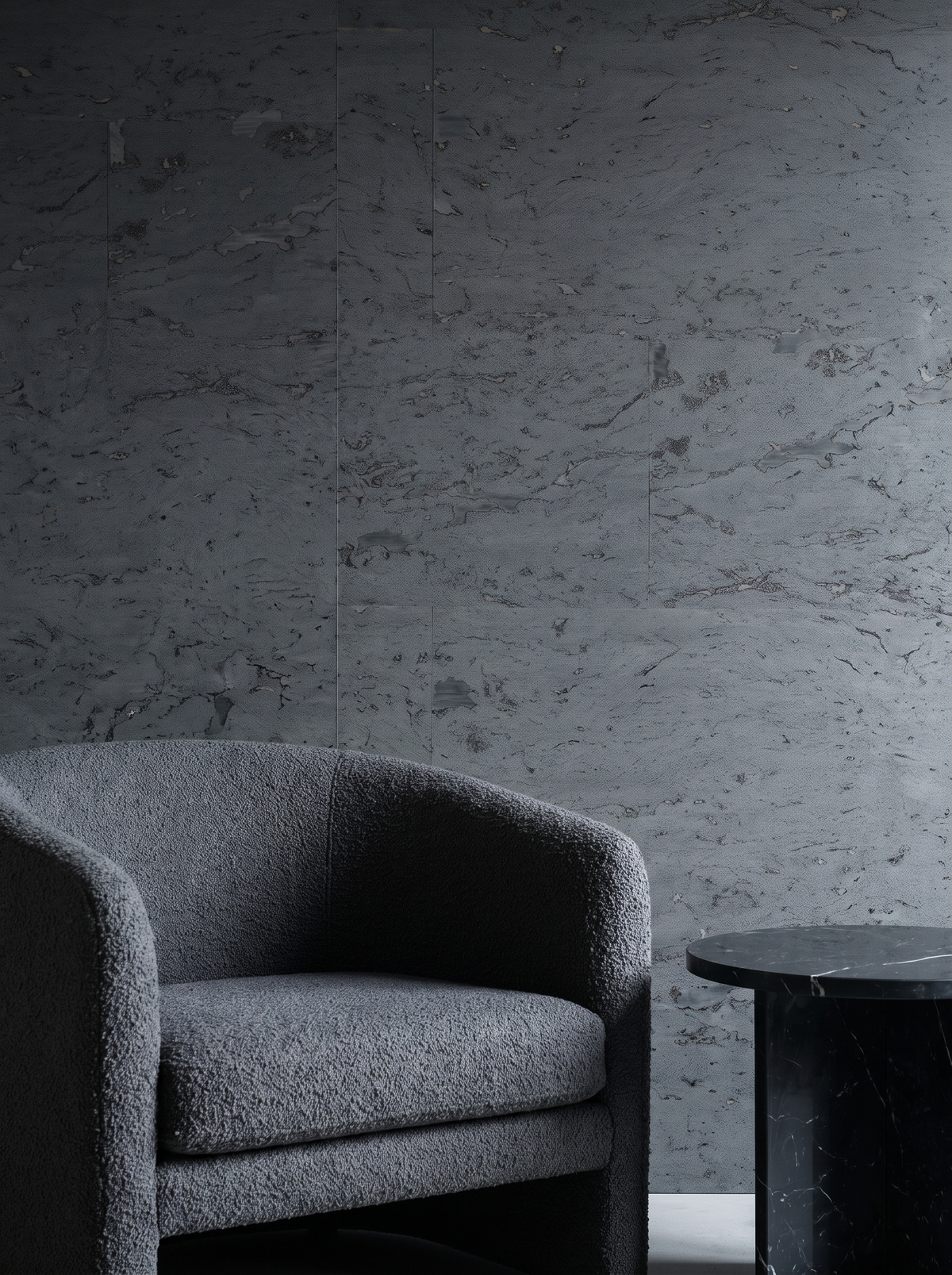storm grey cork wallpaper hotel lobby wallcovering