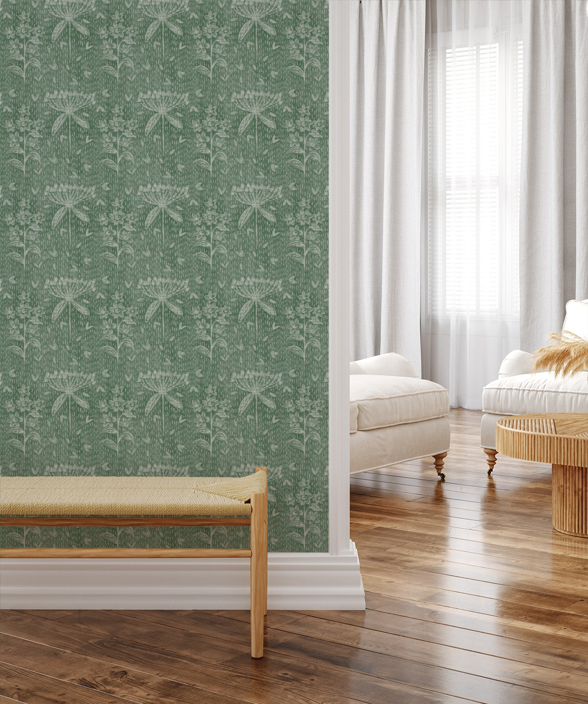 Country Stems Dark Green Wallpaper from Olive et Oriel where you can shop wallpaper and artworks online