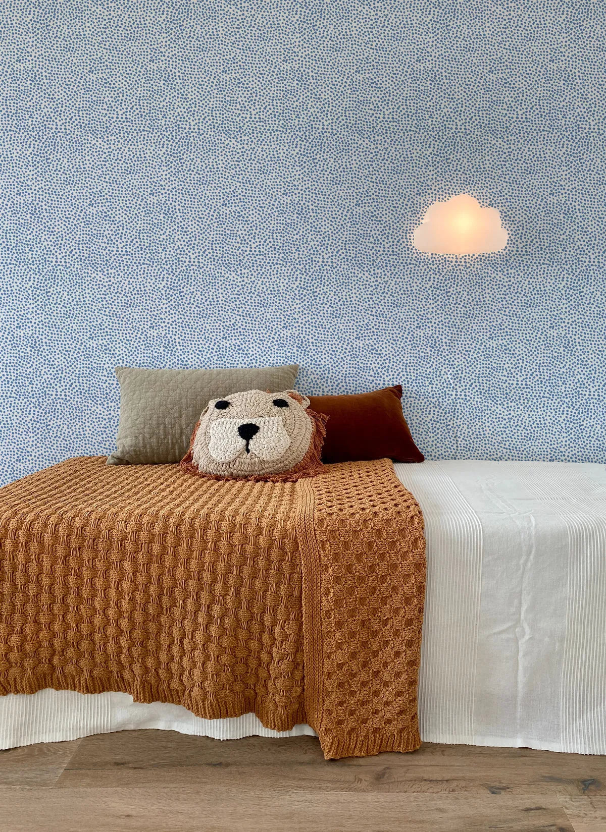 Tiny Dots Navy Blue Wallpaper from Olive et Oriel where you can shop wallpaper and artworks online