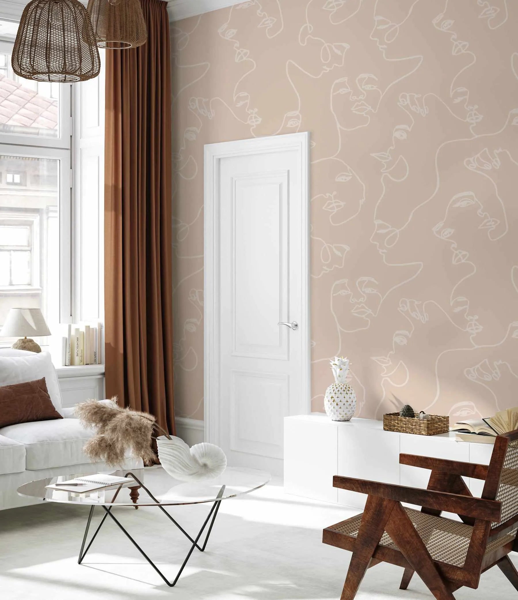 Faces in Almond Wallpaper from Olive et Oriel where you can shop wallpaper and artworks online
