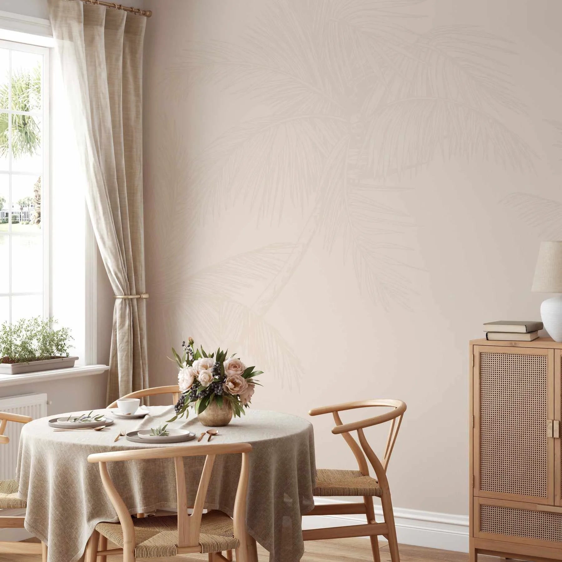 The Palms Wallpaper in Vanilla from Olive et Oriel where you can shop wallpaper and artworks online