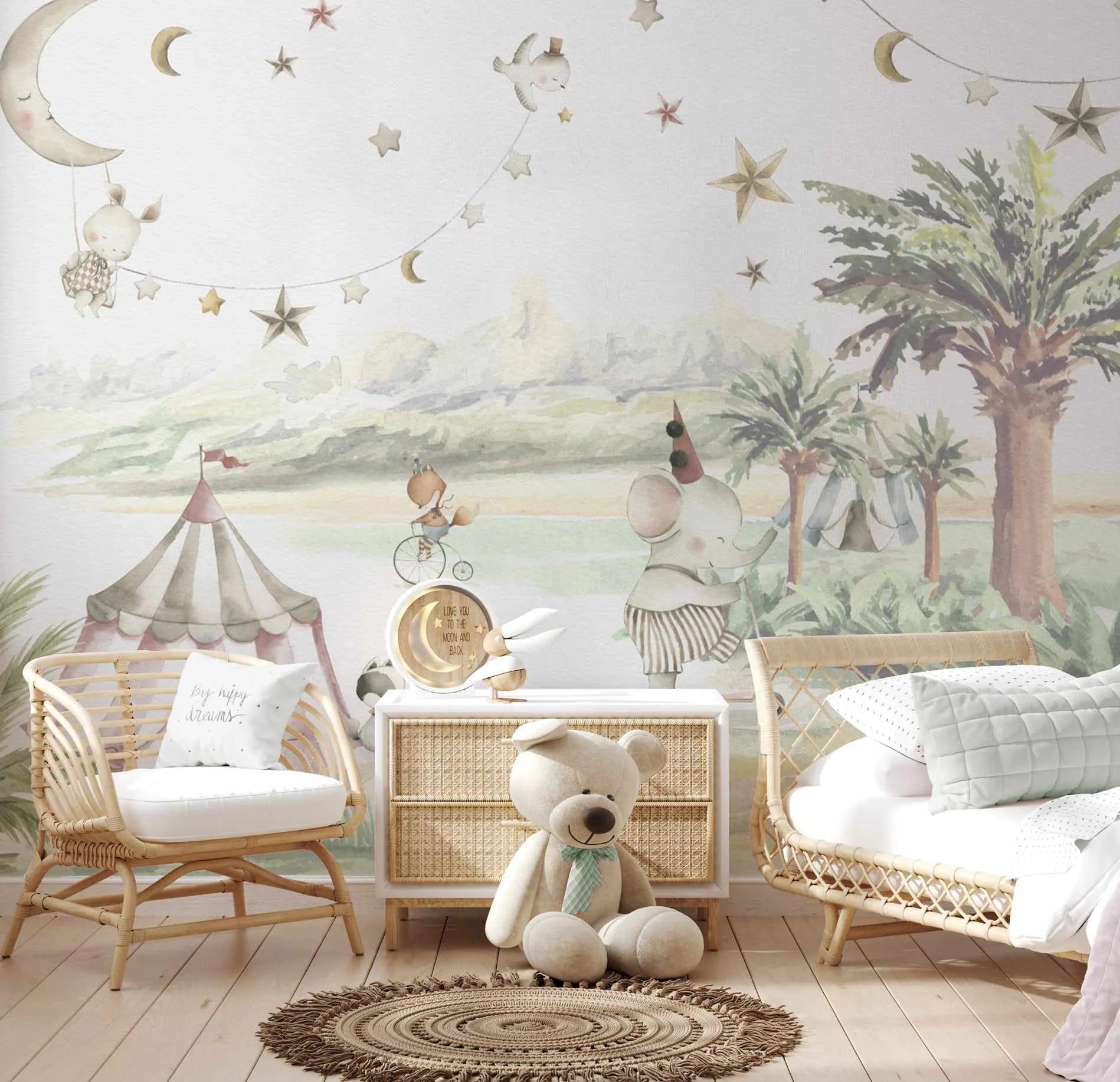 Moonlight Circus Wallpaper Mural from Olive et Oriel where you can shop wallpaper and artworks online