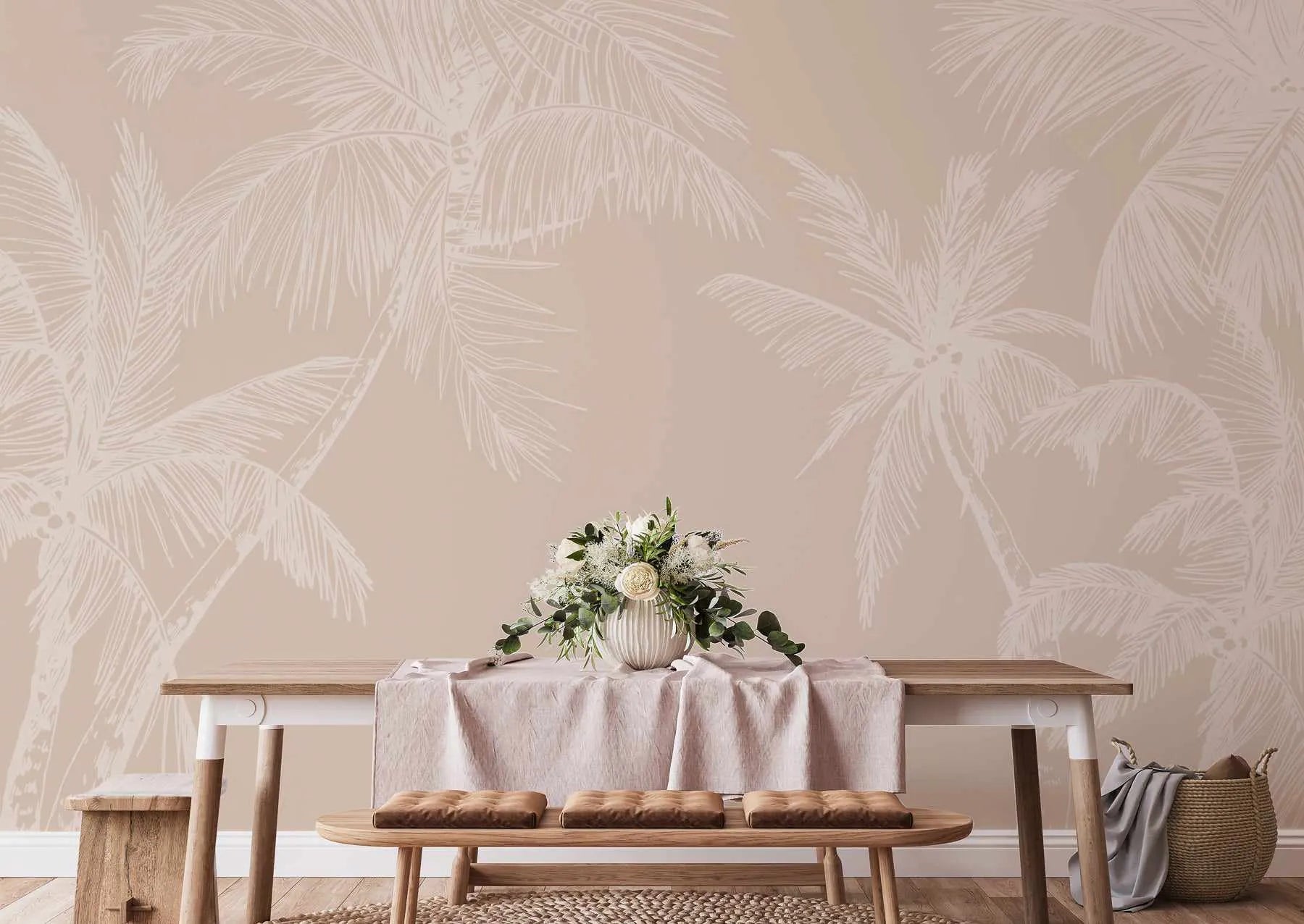 The Palms Wallpaper in Almond from Olive et Oriel where you can shop wallpaper and artworks online