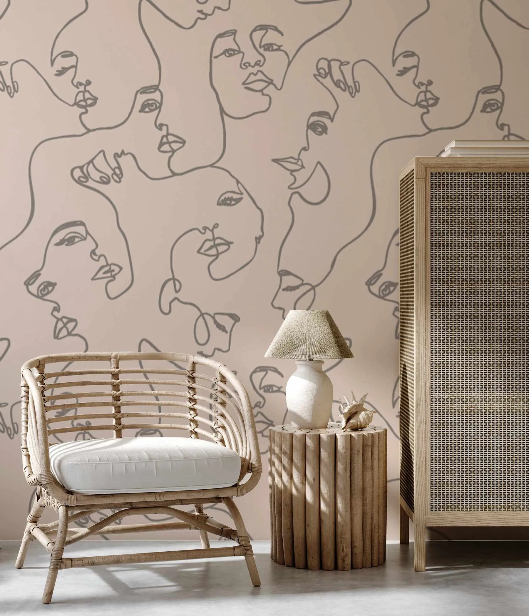 Faces in Ecru Wallpaper from Olive et Oriel where you can shop wallpaper and artworks online