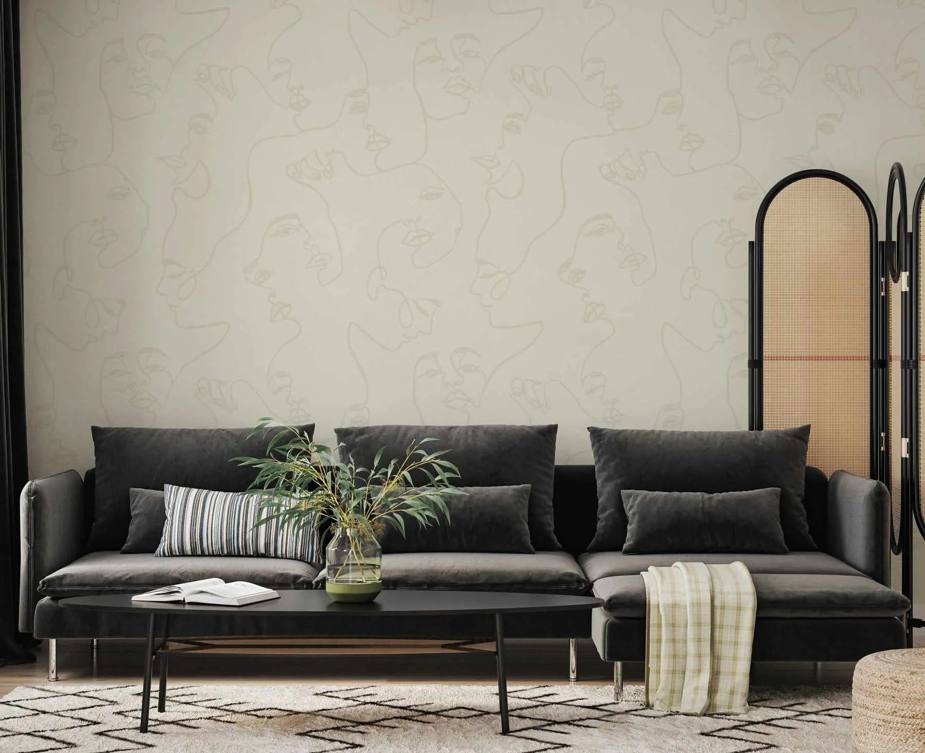 Faces in New Neutral Wallpaper from Olive et Oriel where you can shop wallpaper and artworks online