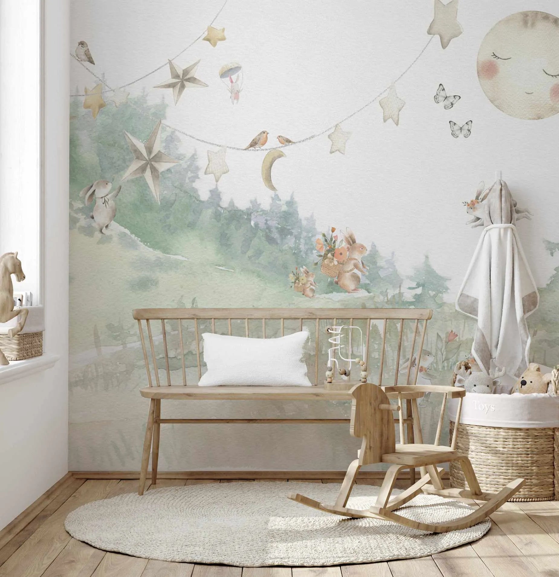 Sweet Bunny Friends Wallpaper Mural from Olive et Oriel where you can shop wallpaper and artworks online