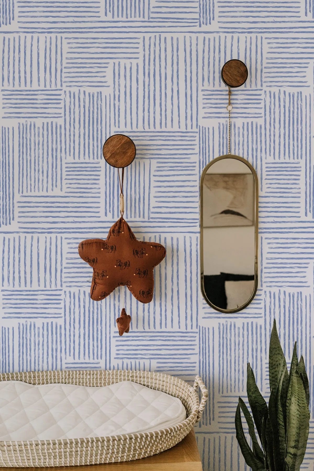 Navy Blue Lines Wallpaper from Olive et Oriel where you can shop wallpaper and artworks online