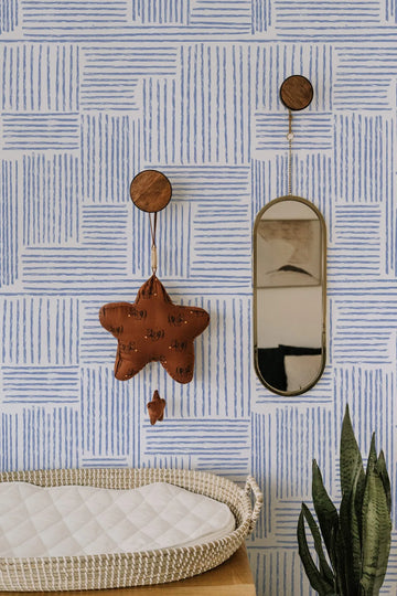 Navy Blue Lines Wallpaper from Olive et Oriel where you can shop wallpaper and artworks online