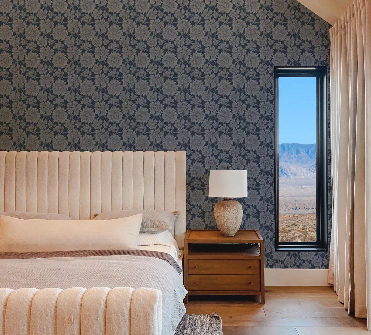 Luxe Country Floral Petite Navy Blue Wallpaper from Olive et Oriel where you can shop wallpaper and artworks online