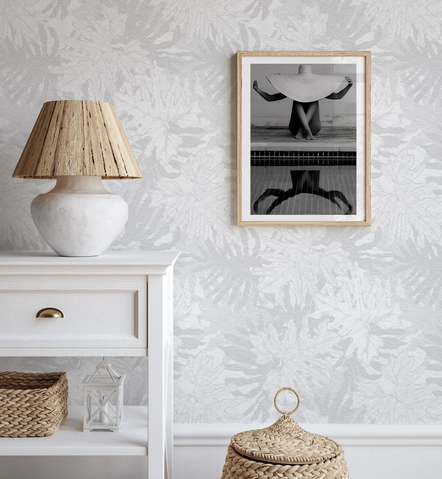 Shady Palms Grey Wallpaper from Olive et Oriel where you can shop wallpaper and artworks online
