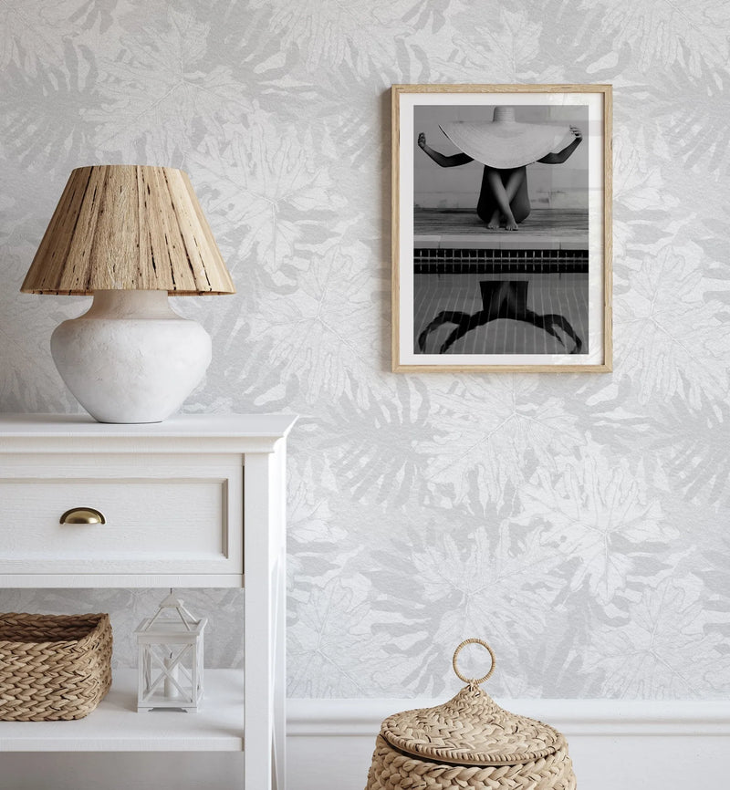 Shady Palms Grey Wallpaper from Olive et Oriel where you can shop wallpaper and artworks online