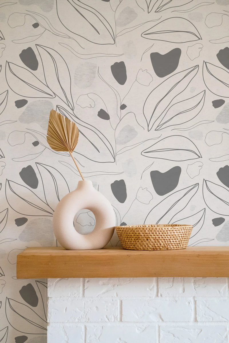 Linear Foliage Grey Wallpaper from Olive et Oriel where you can shop wallpaper and artworks online