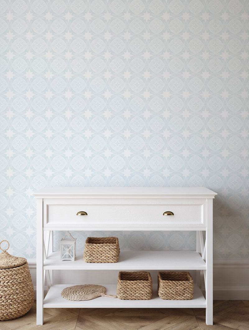 Coastal Tile in Light Blue Wallpaper from Olive et Oriel where you can shop wallpaper and artworks online