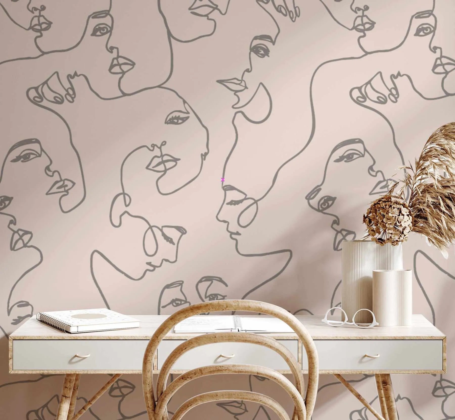 Faces in Ecru Wallpaper from Olive et Oriel where you can shop wallpaper and artworks online